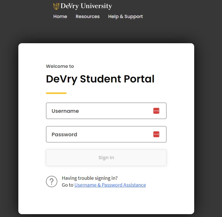 DeVry Student Portal Login